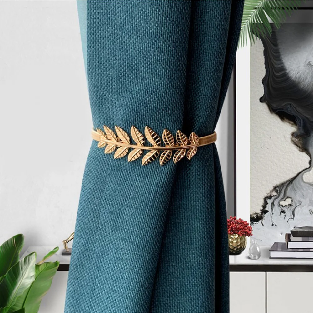

2Pcs Alloy Curtain Tiebacks Leaf Shape Spring Design No Drilling Adjustable Curtain Buckle for Curtains Shower Curtains