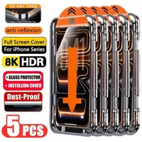 Protector de Pantalla HD de Fácil Instalación (5 Unidades) para iPhone 17, 16, 13 Pro Max, 11, 15, 14, 16e, 12 Mini, XR, X, Xs, 7, 8 Plus, Air, Vidrio Templado