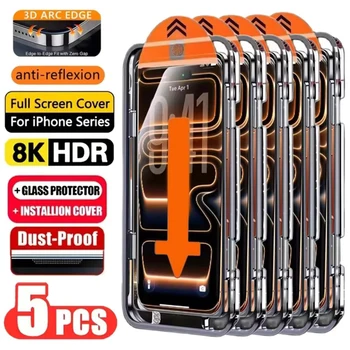 5PCS Easy Install HD Screen Protector For iPhone 17 16 13 Pro Max 11 15 14 16e 12 Mini XR X Xs 7 8 Plus Air Tempered Glass 1
