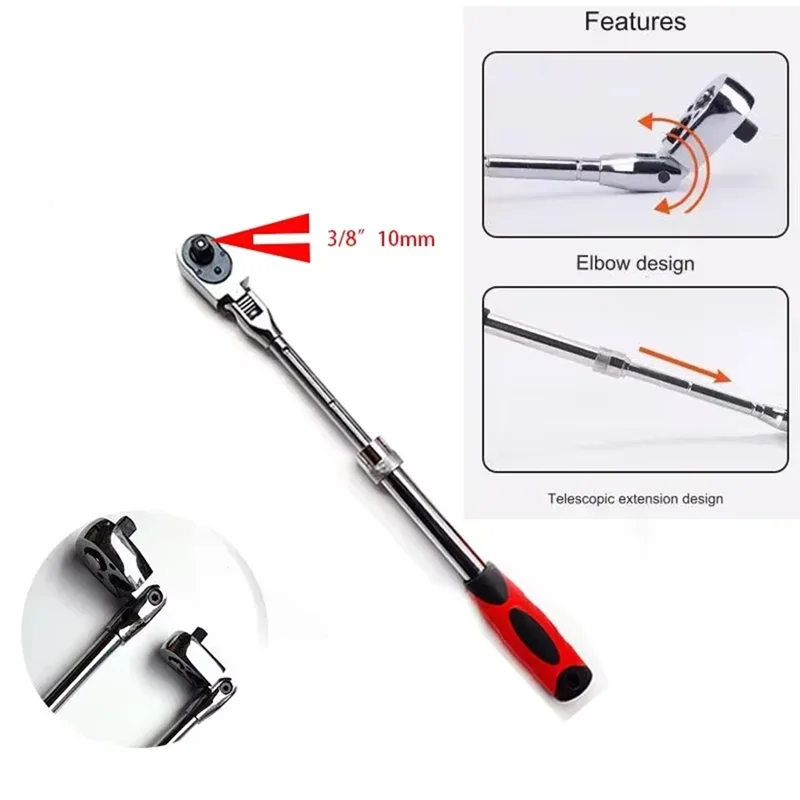 ABLQ 72-Tooth Carbon Steel Retractable Ratchet Wrench Automatic Quick Release Spanner Multifunctional Hand Tool