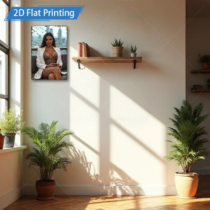 1 قطعة علامة معدنية ، 4x16 بوصة "الحديثة سيتي سكيب امرأة الفن ريفي المعادن جدار ديكور لغرفة المعيشة" #4