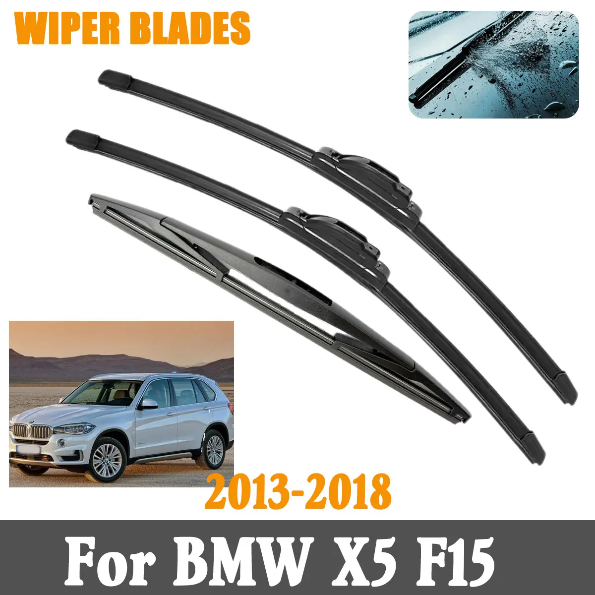 

3PCS Front Rear Wiper Blades Brushes For BMW X5 F15 2013-2018 Accessories Window Windscreen Windshield