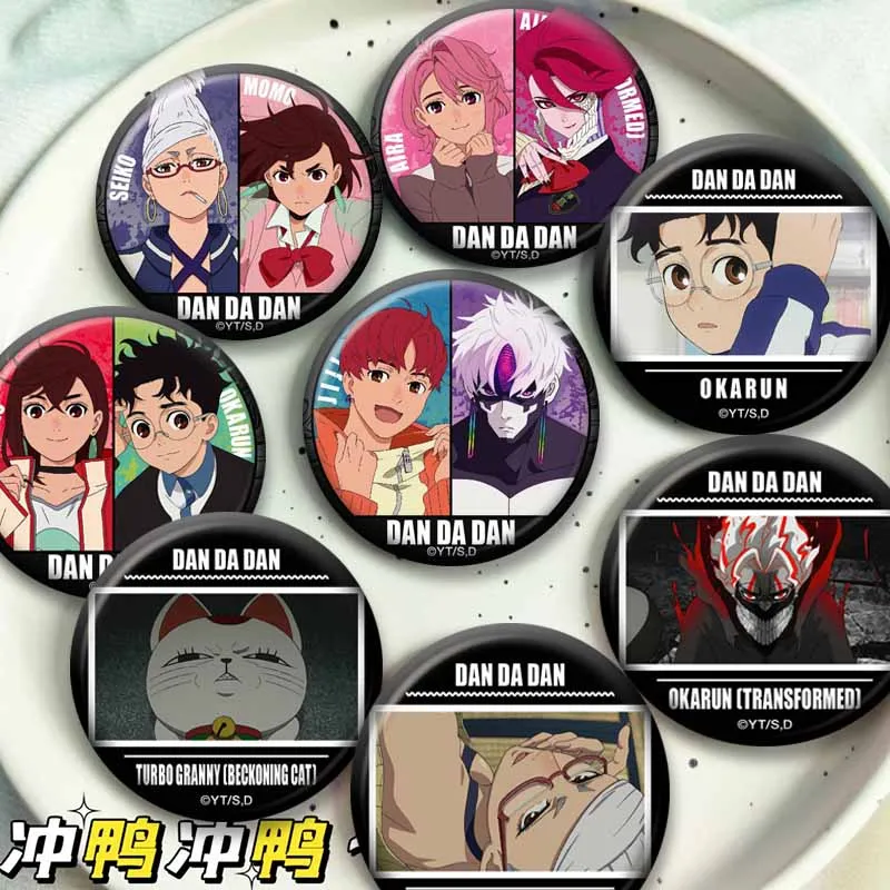 Anime D-Dandadan Badge Momo Ayase Ken Takakura Cartoon Lapel Pin Aira Seiko Jin Round Brooch Hat Bag Shoes Jewelry Ornament Gift
