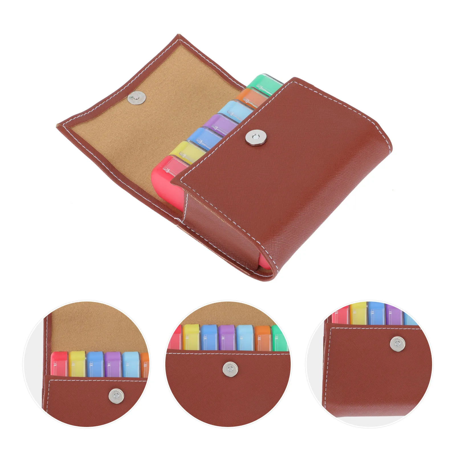 

1Set PU Pill Storage Wallet Portable Grid Compartment Pillbox Organizer for Daily Weekly Medication Management on The Go