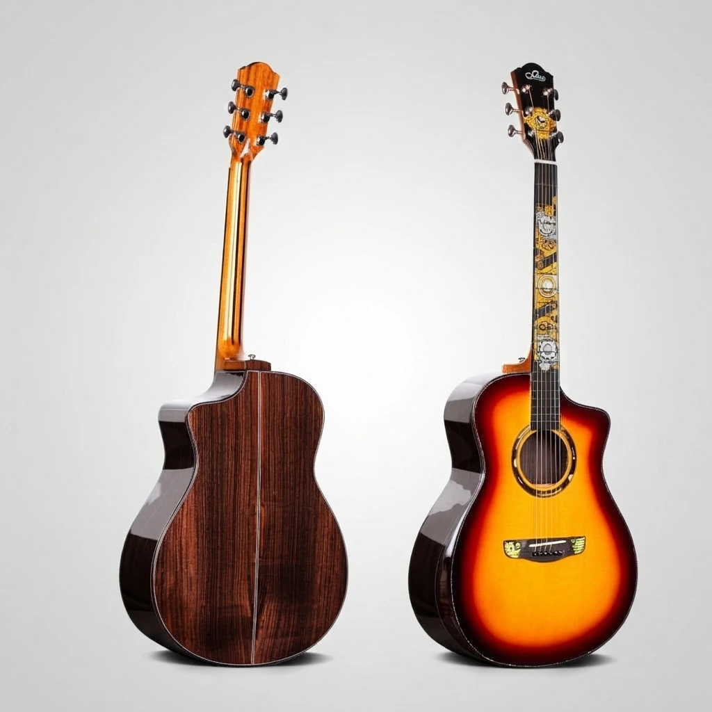 41‑Inch GA Cutaway All‑Solid Acoustic Guitar,20‑Fret Spruce Rosewood Exquisite Inlay For Professional Performance