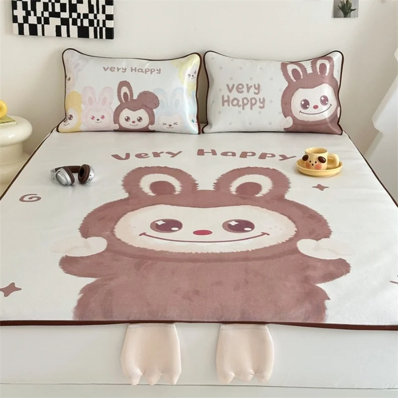 

2pcs Cooling Viscose Rattan Fiber Mat Set,Summer Bed Sheet with Pillowcase,Cartoon Cute Foldable Single Sleeping Mat 120*200