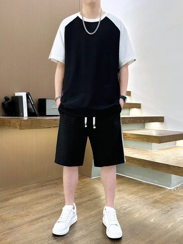 

American Retro Heavyweight Patchwork ort Sve T-irt Men's Loose Casual Top Summer New Sle Trendy Brand Haome