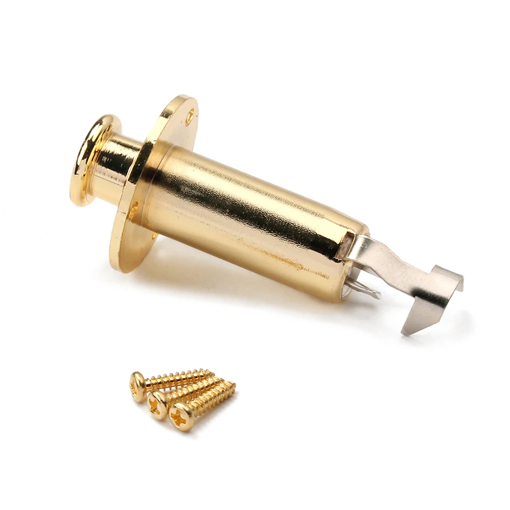 

1/4 Inch 6.35Mm Acoustic Folk Guitar End Pin Jack Stereo Mono Cylinder Output Jack Socket Strap Button Golden Replacement For