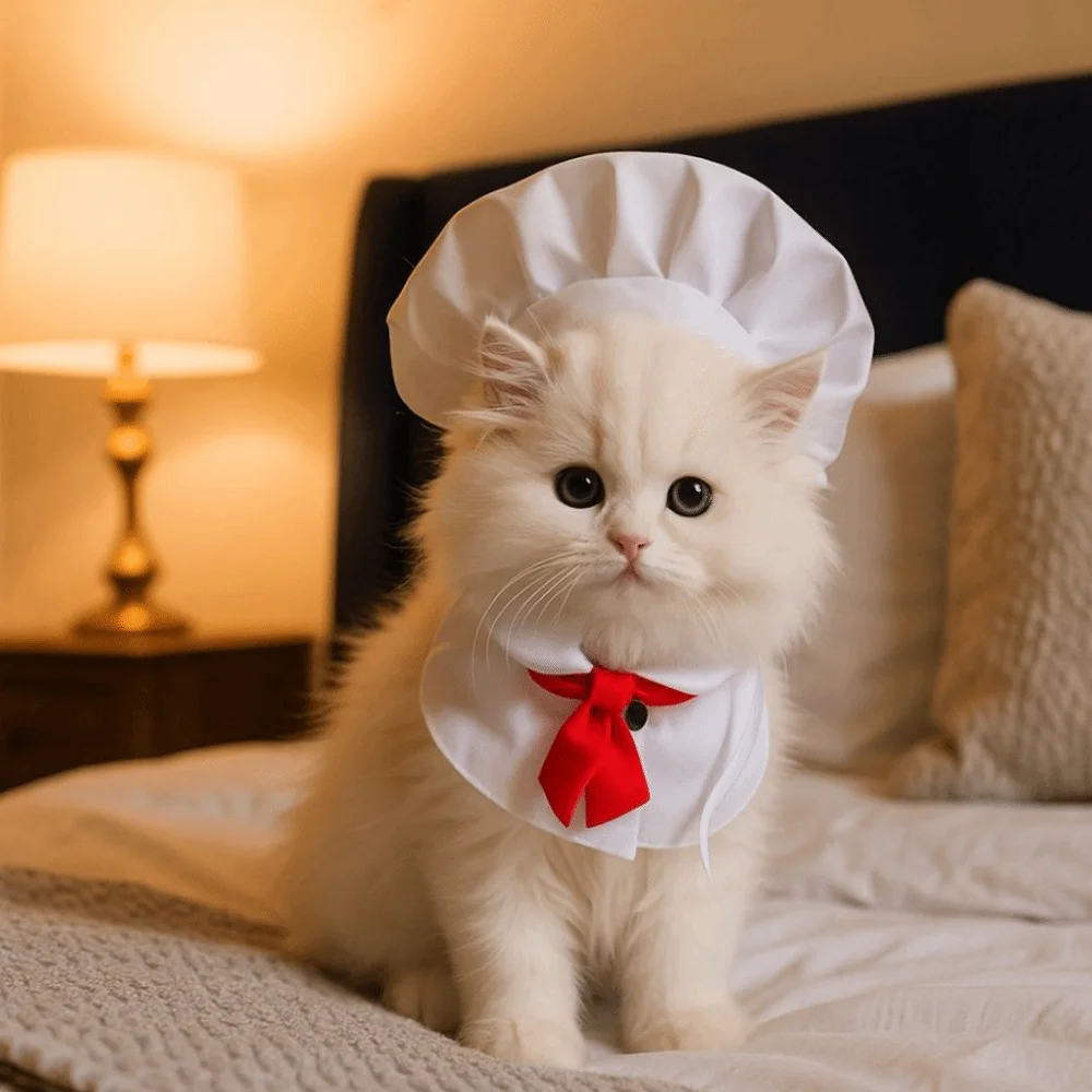 

Pet Accessories Cute Pet Cooking King Hat Comfortable Stylish Cat Transformation Dress Adjustable Chef Hat Set Pet Events