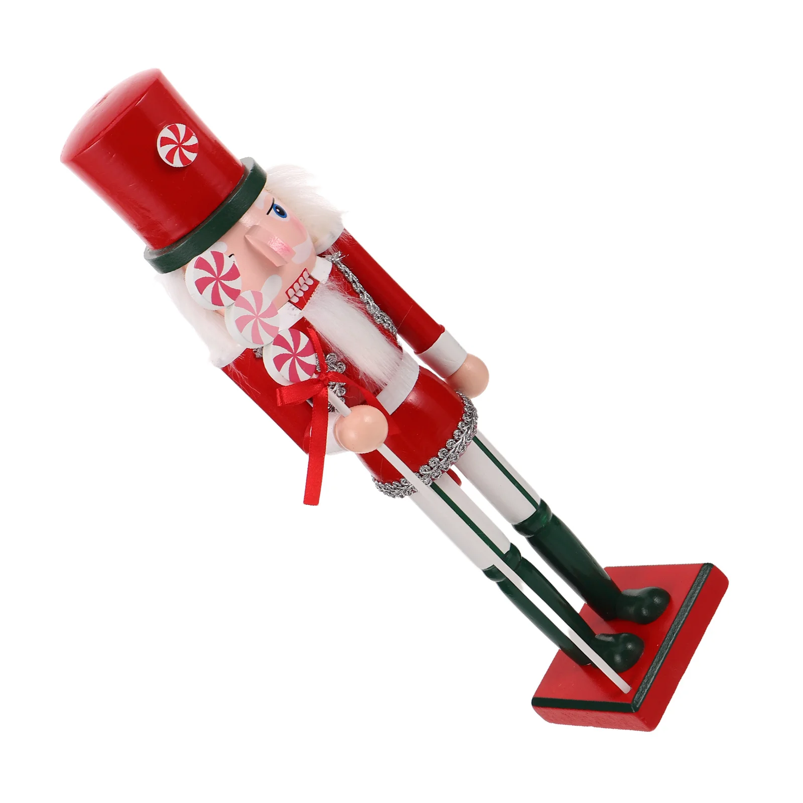 

38Cm Handmade Wooden Nutcracker Statue Red Christmas Soldier Desktop Shelf Decor Holiday Party Decoration - Traditional Wood