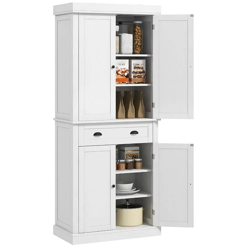 

72.5" Kitchen Pantry Cabinet, Traditional Freestanding Storage Cabinet with 4 Doors, Drawer and 3 Adjustable