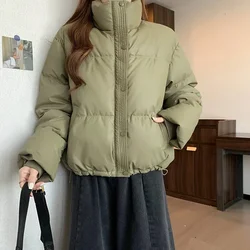 Winter Cropped Jacket Women Clothing Warm Puffer Jackets Parkas Chic Stand-up Collar Drawstring Thick Cotton-padded Jacket New