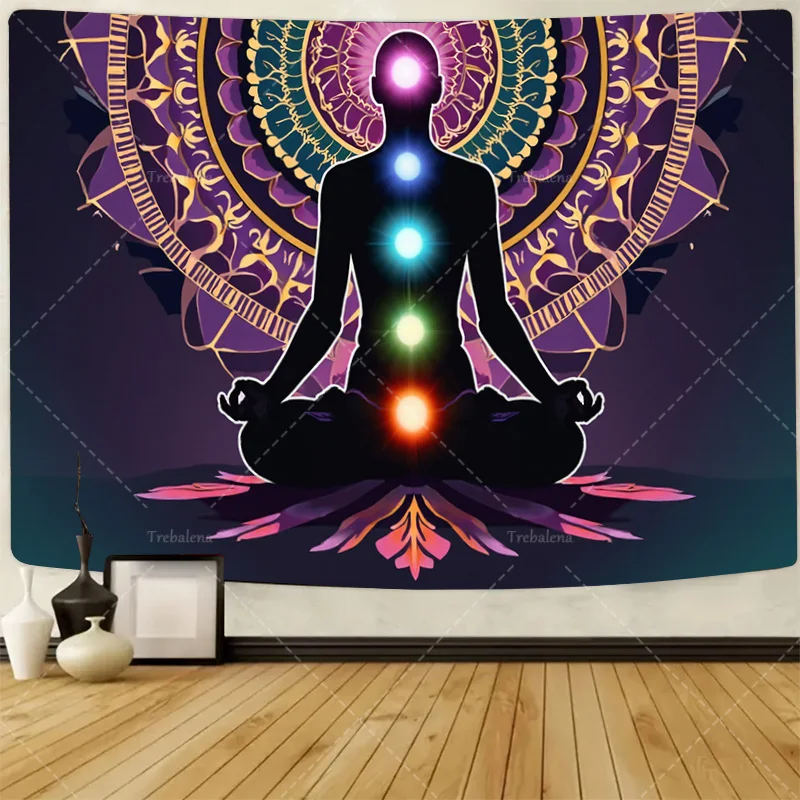 

1 шт. настенный гобелен для медитации, гобелен с мандалой-чакра, энергетический исцеляющий декор для йоги
