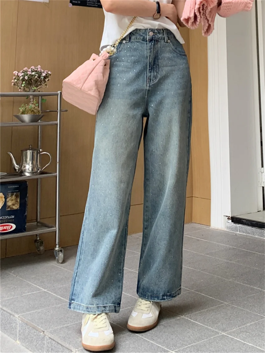 

PLAMTEE Office Lady Jeans Women Vintage Summer Pants Casual Wide Leg 2024 Denim High Waist Streetwear Chic Straight Mujer