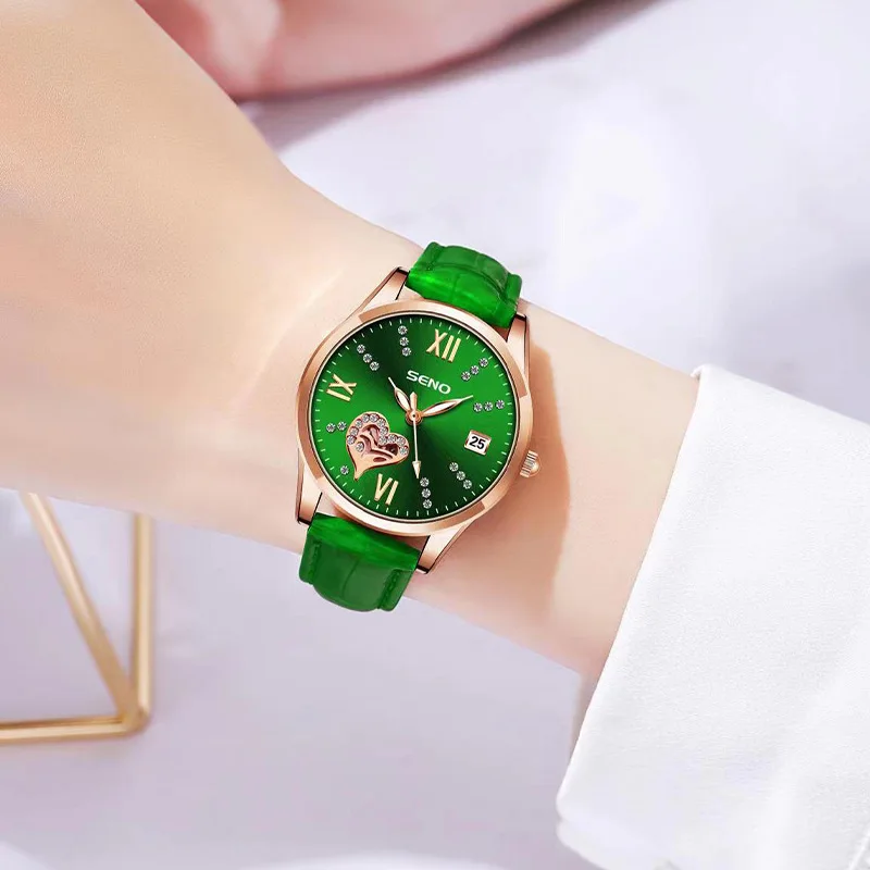 ใหม่นาฬิกาผู้หญิงนักเรียนกันน้ําแฟชั่นวันที่รูปหัวใจนาฬิกาผู้หญิง