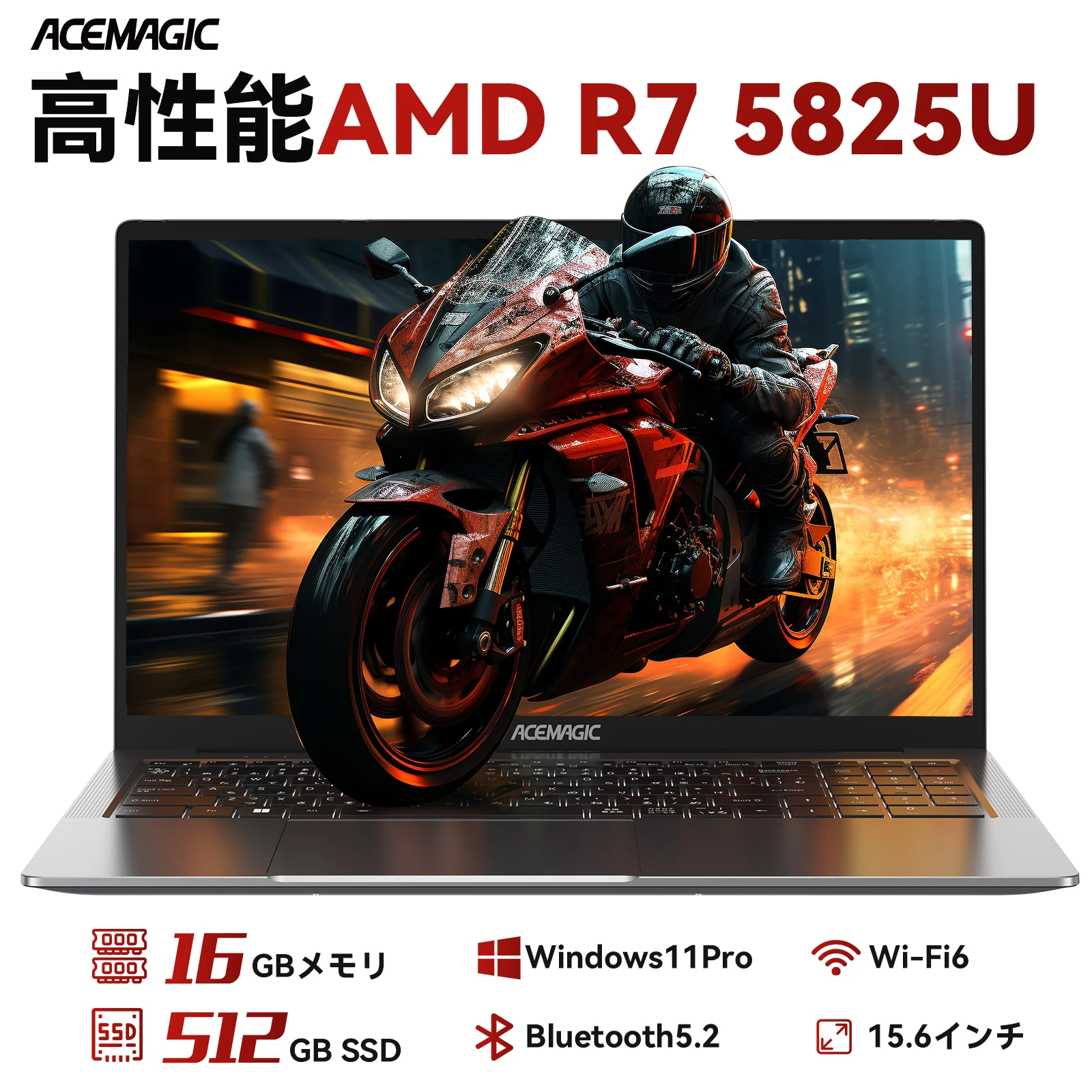 ACEMAGIC ノートパソコン Ryzen 7 5825U 15.6インチ HD 16GB LPDDR4 512GB SSD 8 Cores/16 Threads Windows 11 Pro 在宅ワーク・授業用Laptop  M.2 2280 スロットWiFi 6 +BT5.2 1 年保証付き