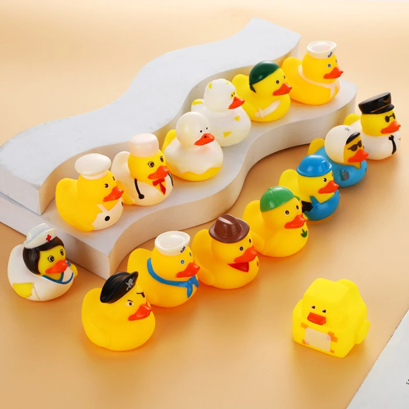 Baby Bath Toys Cute Little Yellow Duck with Squeeze Sound Floating Duck Bath Toys Soft Rubber Float Duck Water Toy Gift for Kids