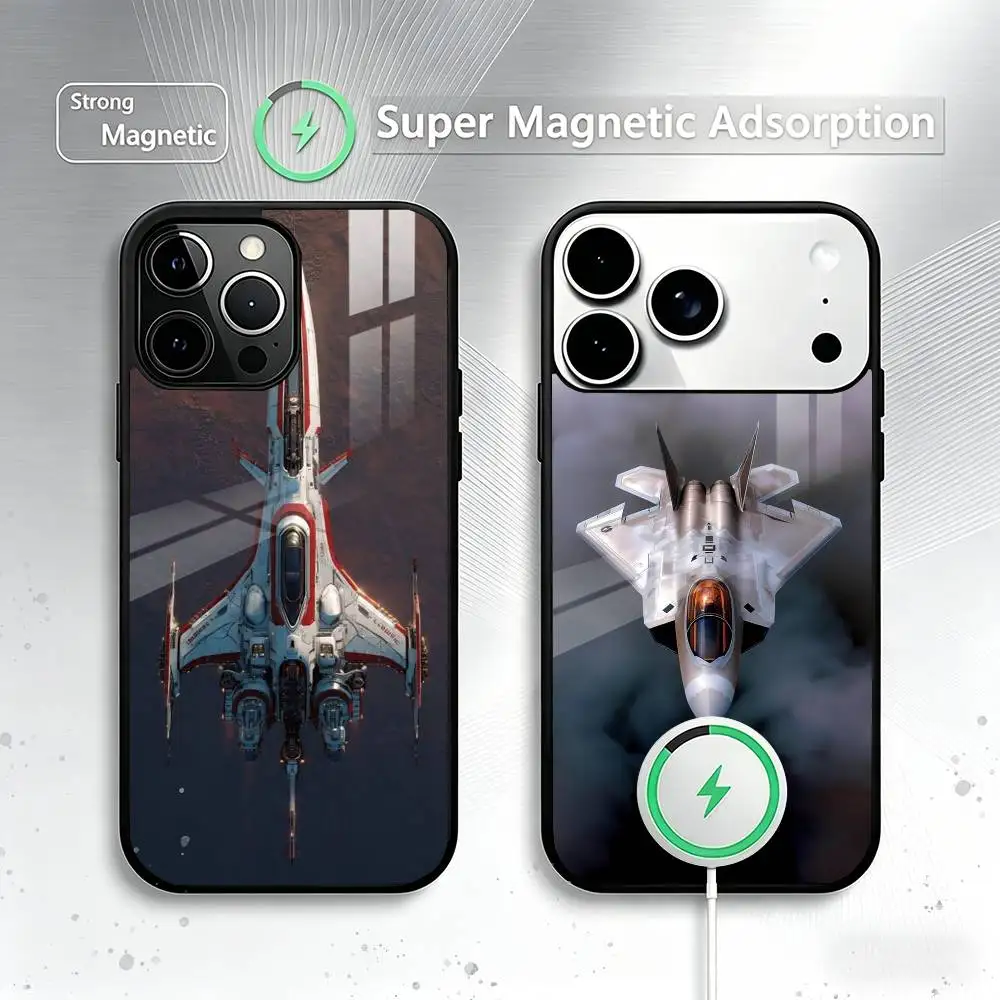 Funda para Teléfono con Diseño de Aeronave Robotech Macross para iPhone 17, 16, 15, 14, 13, 12, 11 Plus, Pro, Magnética con Carga Inalámbrica Magsafe