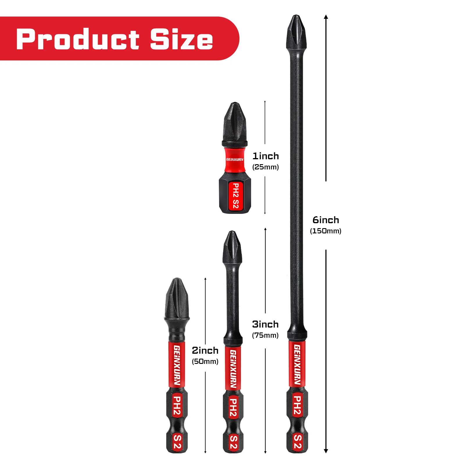 Geinxurn 20 szt. Magnetyczne wkrętaki krzyżakowe Phillips # Zestaw bitów do wkrętaka. Bity do wkrętarki o długości 1 cala, 2 cale, 3 cale i 6 cali. Stal stopowa S2 z organizerem do przechowywania.