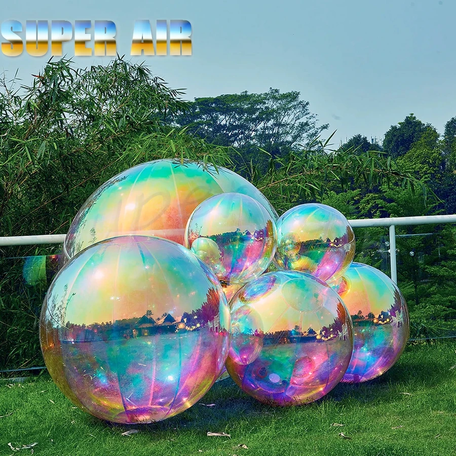 Multi‑size Rainbow Inflatable Mirror Ball Set Iridescent Inflatable Sphere for Commercial Show Outdoor Event Decoration