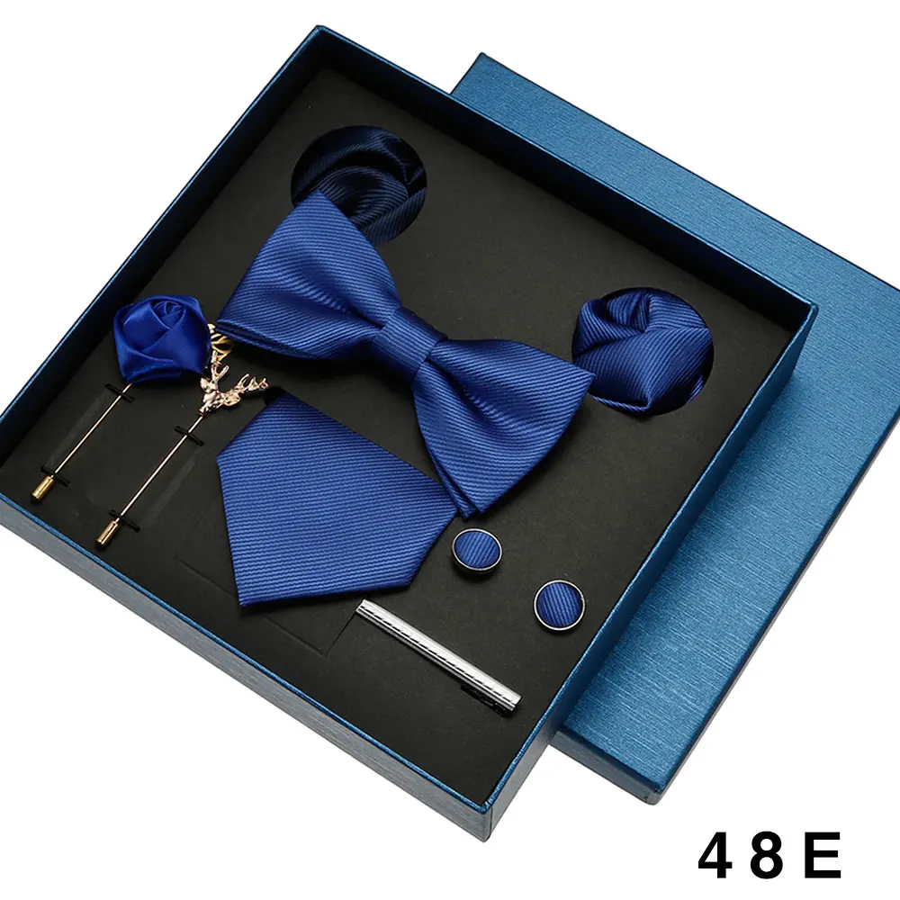 8-teiliges Luxus-Herren-Krawatten-Set in Geschenkbox, Krawatte mit festlicher Hochzeit, Fliege, Einstecktücher, Manschettenknöpfe, Clip-Broschen, Anzug – Detail 21