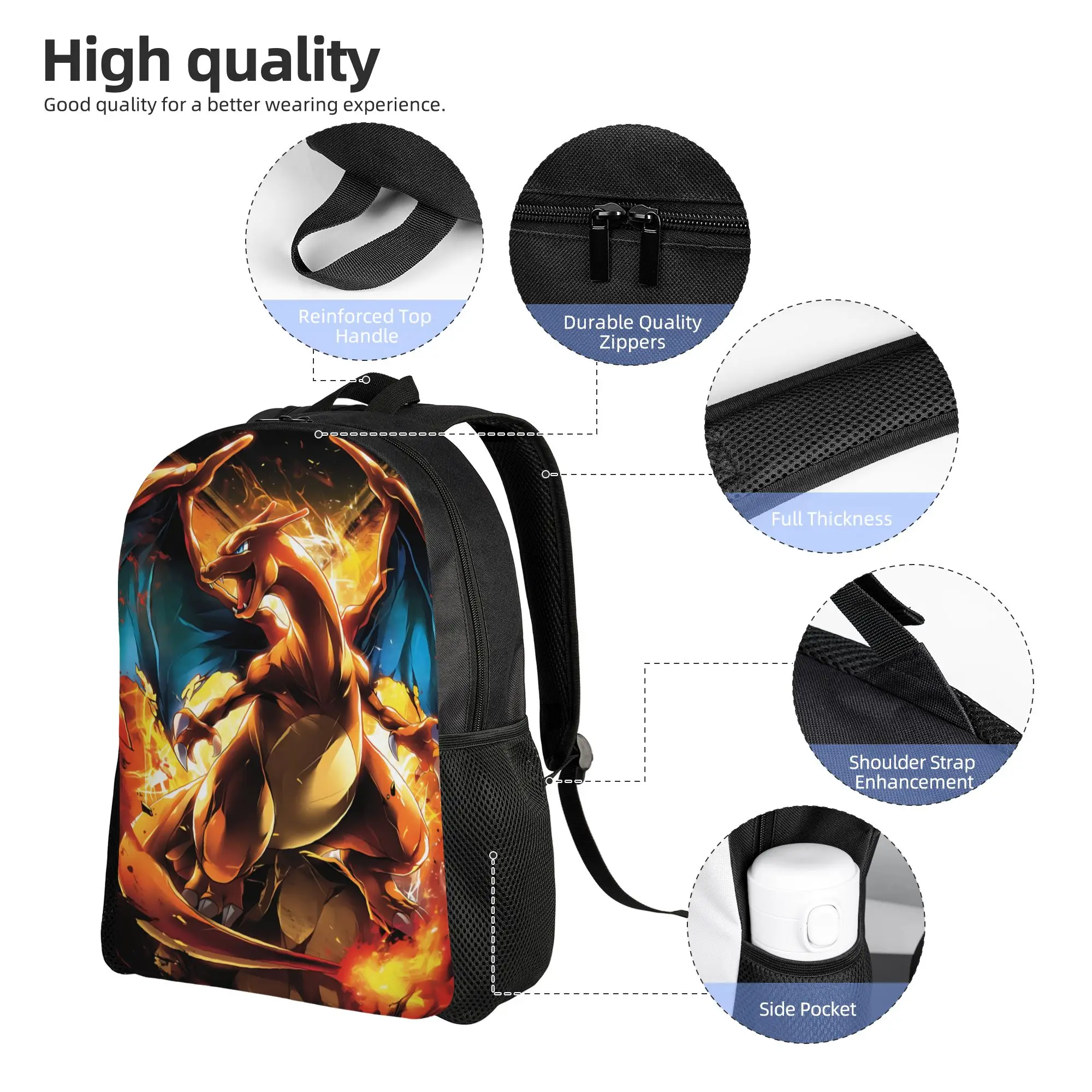 Pokemon charizard backpacks Daypack  mochila School Retro Washable Rucksack view 3