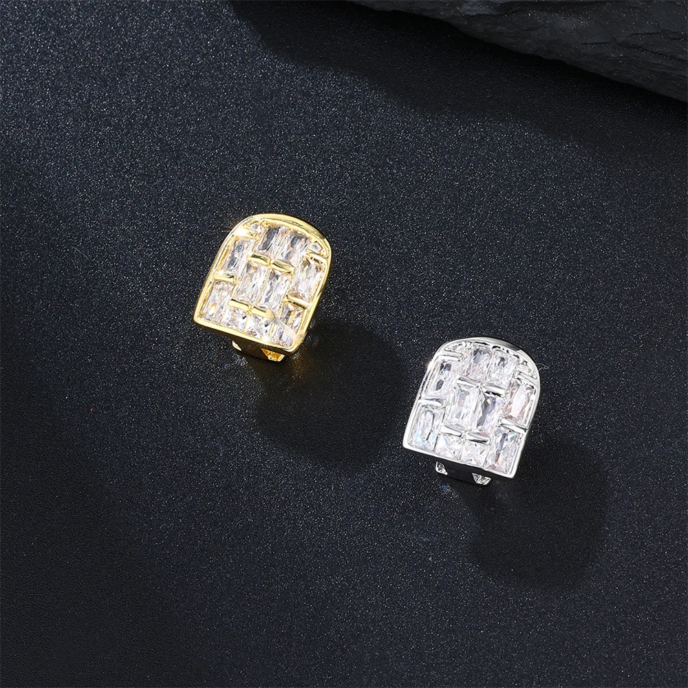 Hiphop Nieuwe 2 Stks/partij Baguette Stenen Tanden Grillz Voor Mannen Vrouwen Ijskoude Zirkoon Charme Tanden Grills Party Sieraden 2024