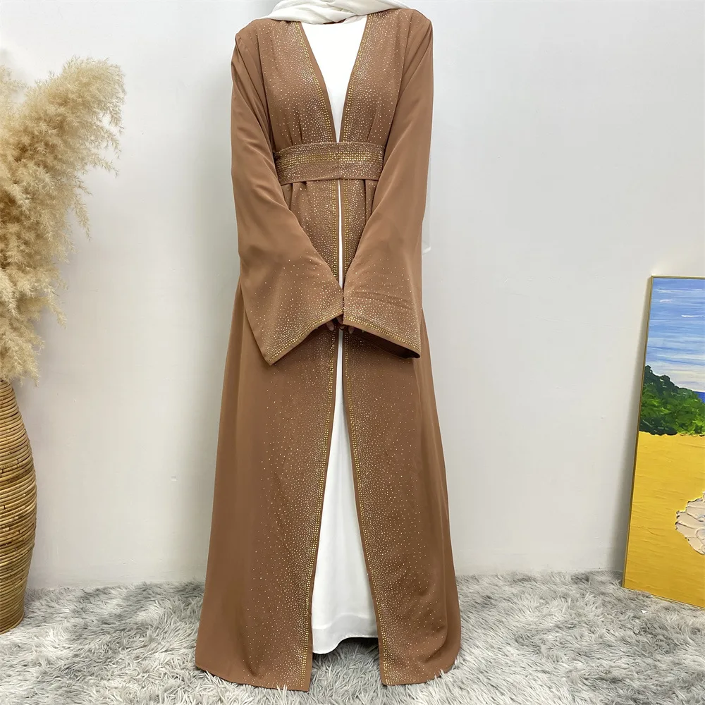 

Eid Women Dress Open Abaya Muslim Party Dresses Diamonds Lace Up Cardigan Robe Jalabiya Vestidos Dubai Abayas Ramadan Kaftan