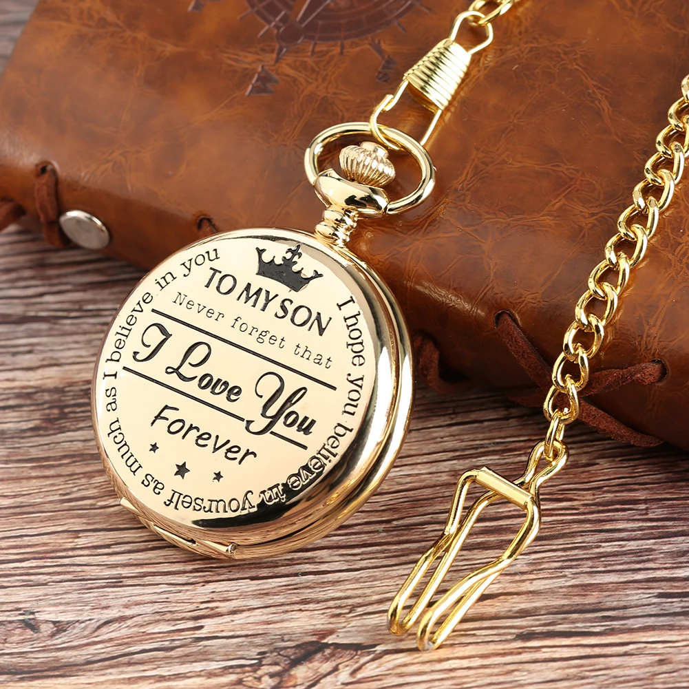 With Box To My Son/Daughter Never Forget That I Love You Forever Quartz Pocket Watch Fob Chain Christmas New Year Vintage Gift