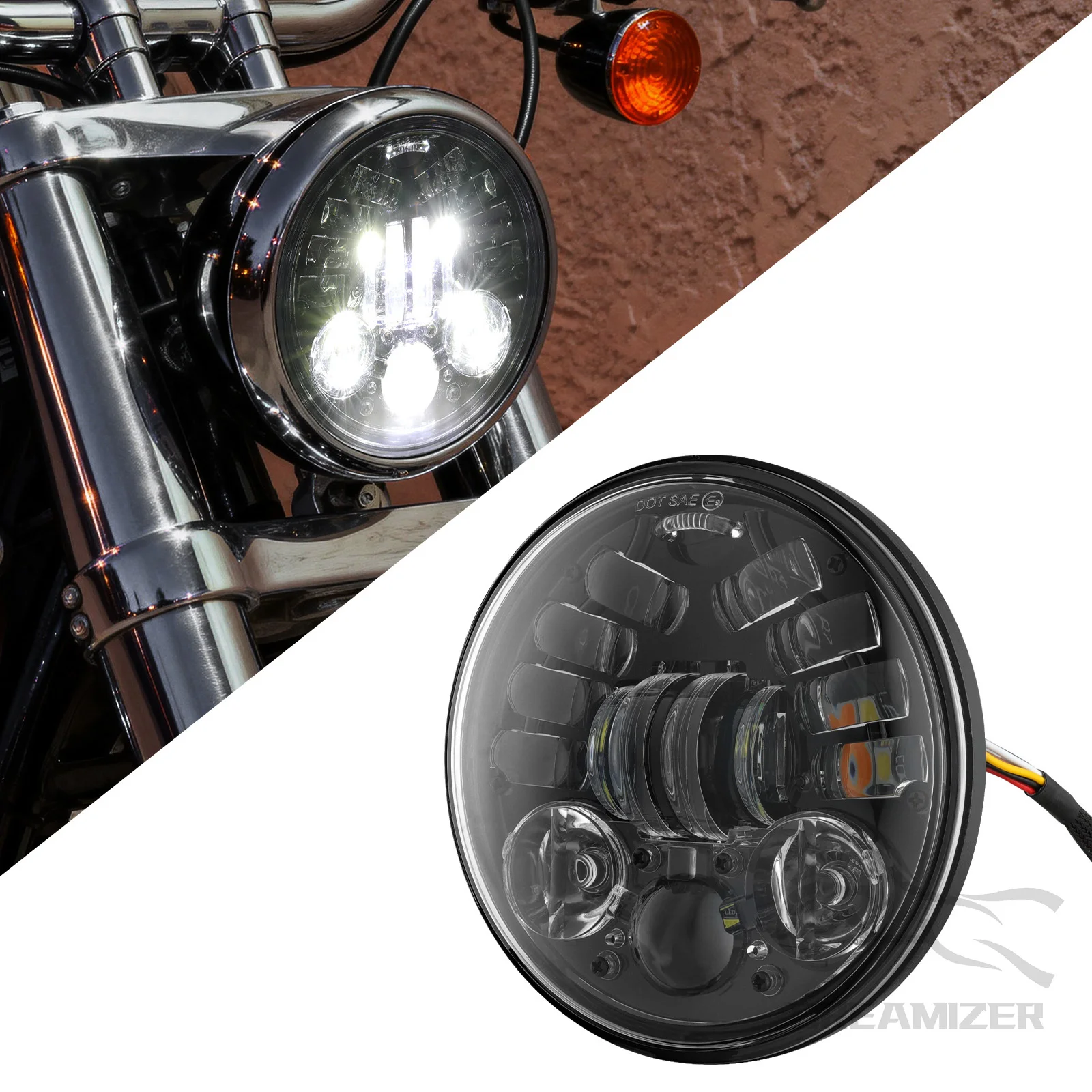 5.75 Inch Black Projector LED Headlight DRL Motorcycle For Harley Dyna Sportster Round LED Projection Headlight