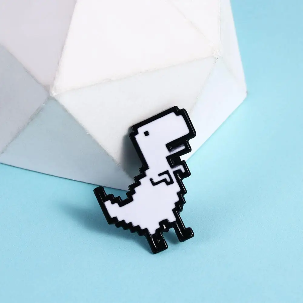 Simple Fashion Pixel Geometric Tyrannosaurus Woman  Coat White Dinosaur Enamel Brooch Lapel Pin Badge Pin T-Rex Alloy Pins