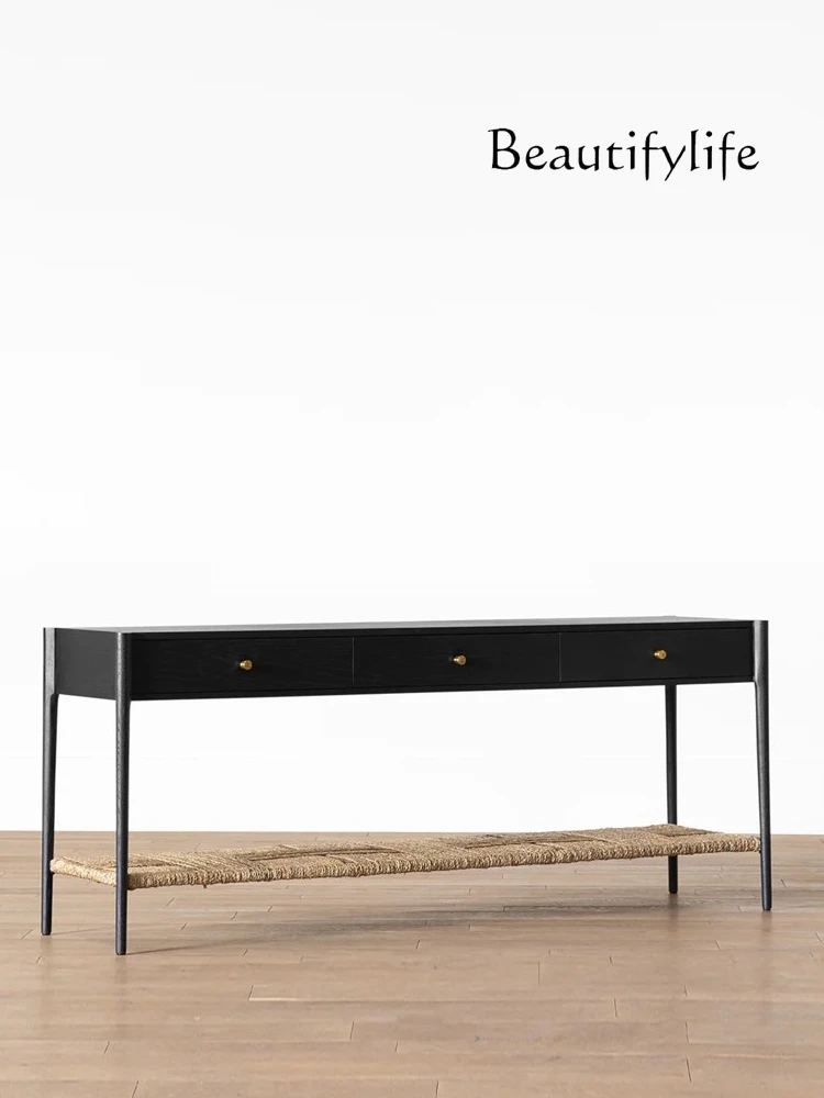 

American Retro Solid Wood Console Tables Post-Modern Simple Home Console French Black Decoration Table