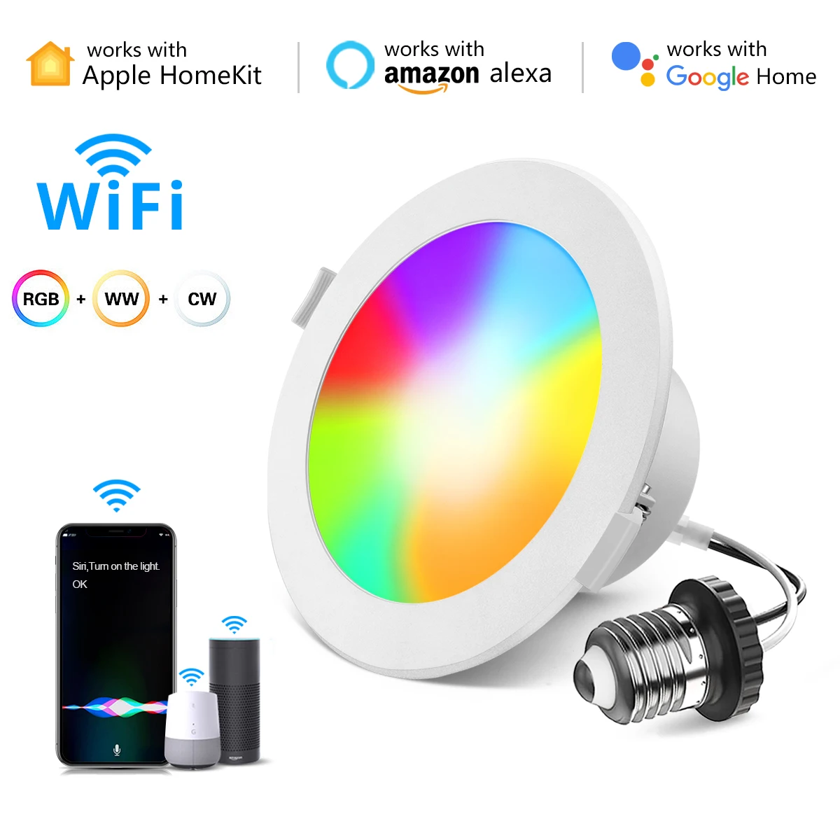 Home Decor WiFi Apple HomeKit E27 Base Smart LED Bulb Magic Lamp Colourful RGBWW RGBCW Downlight Work with Alexa Google Home