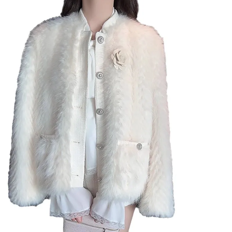 معاطف نسائية من الفرو الصناعي سترات متينة سميكة ثلاثية الأبعاد على شكل حرف O وأكمام طويلة واحدة الصدر فضفاضة مناسبة غير رسمية لخريف وشتاء 2025