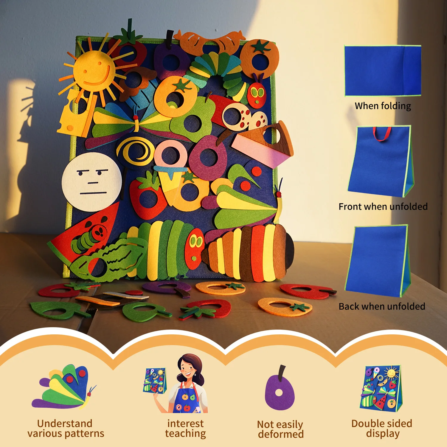 Felt Board Story Toy Set, The Very Hungry Caterpillar Picture Book Accessories 35pcs, Apron Teaching Aids for Early Learning