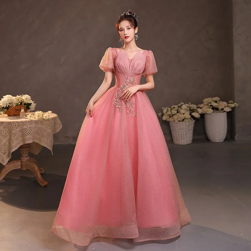 

Pink Quinceanera Dresses 2023 New Puff Sleeves Backless Ball Gown Shining Sweet Simple Fashion Suknia Balowa Plus Size Vestidos