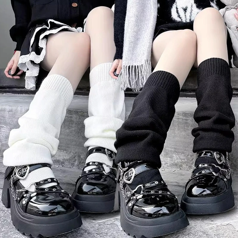 

2pairs Sweet Y2k Solid Stretchy Stocking Harajuku Leg Warmers Knitted Boots Cover Jk Uniform Autumn and Winter Socks Leggings