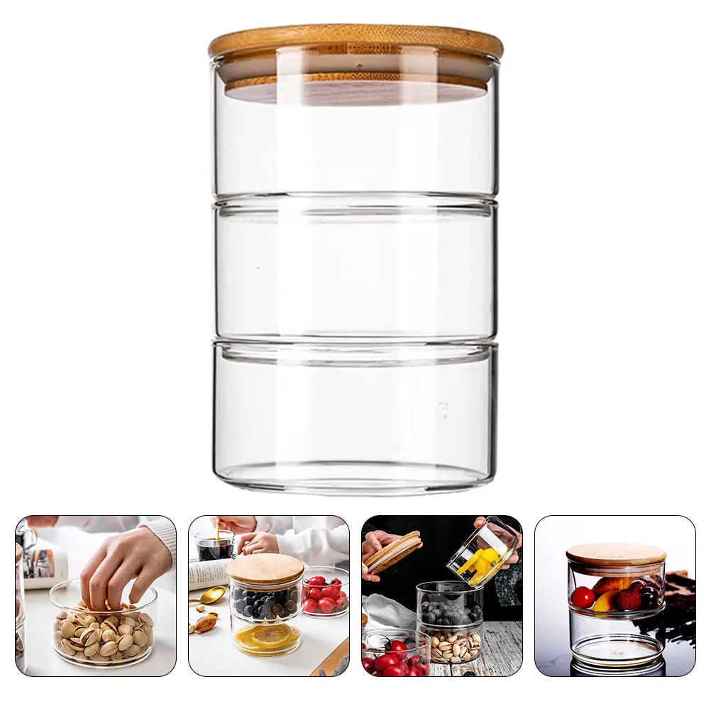 

1 Set Transparent Glass Food Storage Bowl Stackable Refrigerator Jar Salad Punch Trifle Container Smooth Design Photographic