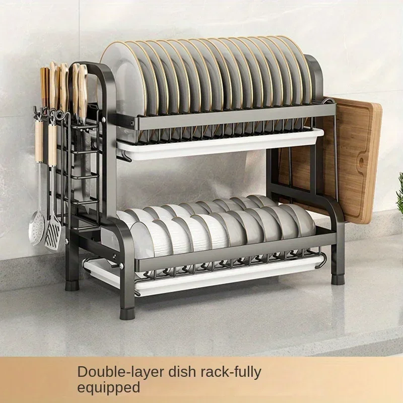 Compact Dish Drying Rack Set with Drainboard - Large Rust-Proof Kitchen Dish Drainer & Utensil Holder Combo