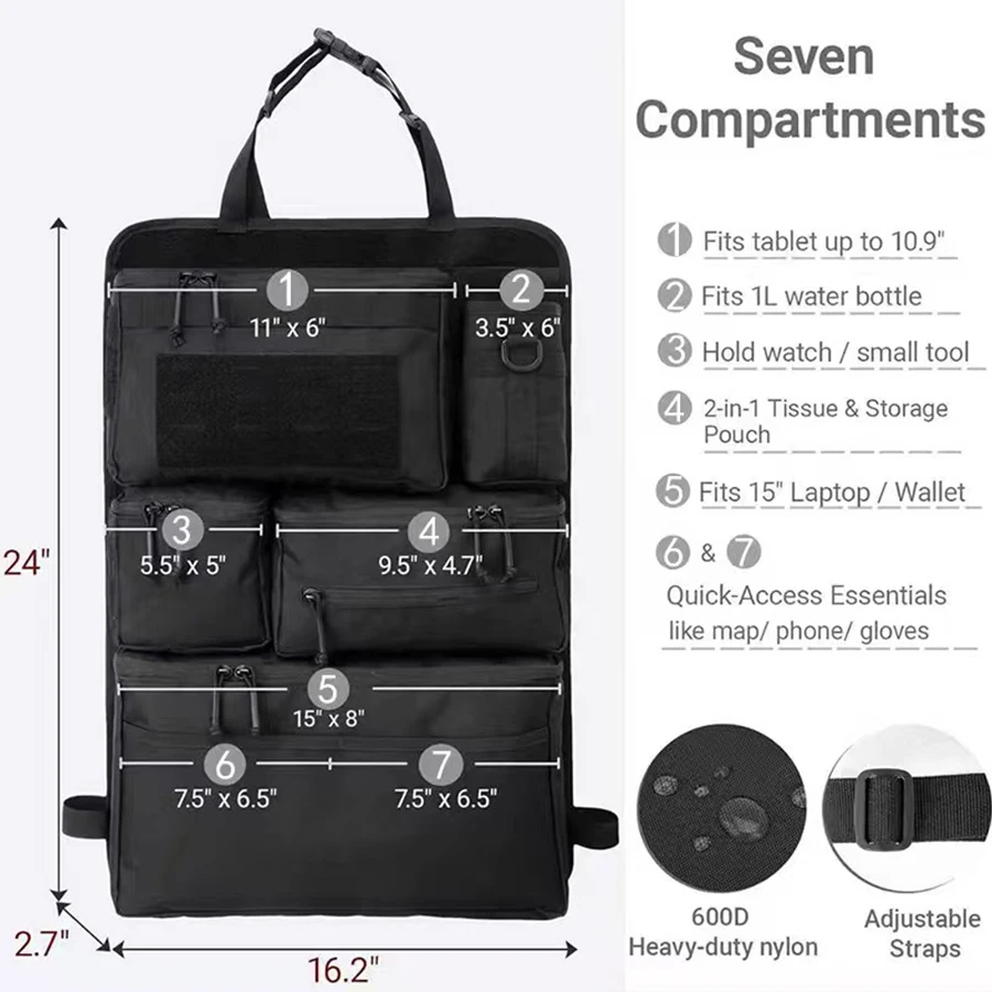 High Quality Multifunction 62*42CM 600D Tactical Car Back Seat Multi-Pocket Portable Hanging Storage Bag Organizer - view 3