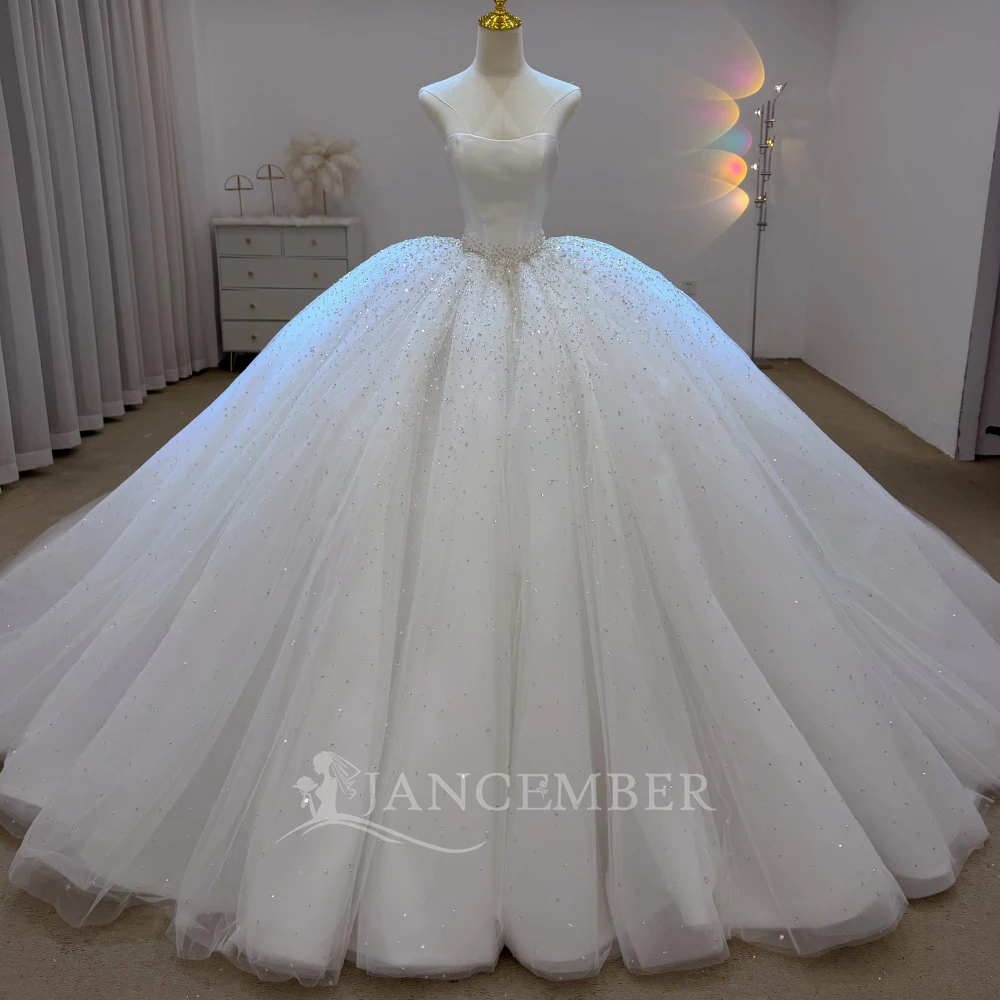 Simple Lightweight Wedding Dress for Woman Bride Organza Sequins Chapel Train Sleeveless Shipping vestidos de novia boda