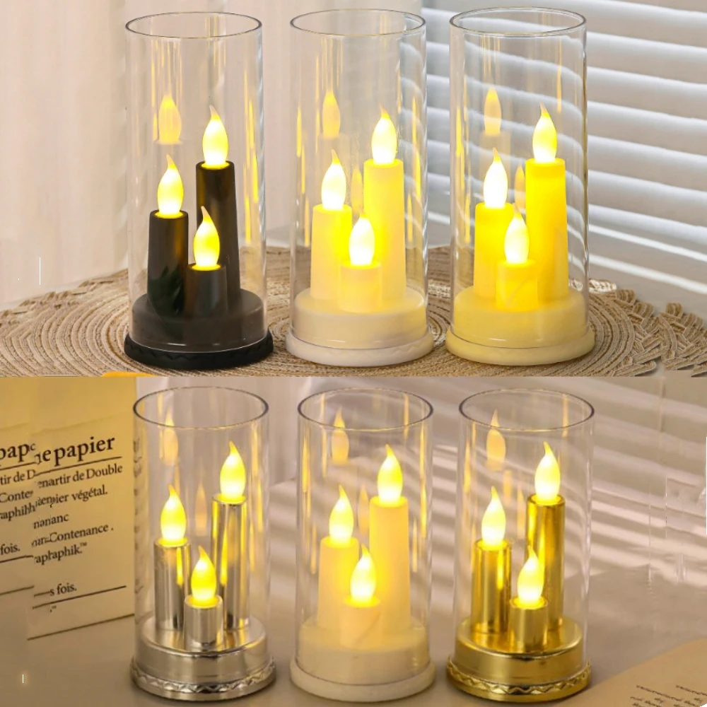 3 in 1 LED Flameless Electric Candles Light Battery Power White Beige Black Acrylic LED Taper Candles Holiday Party Home Decor