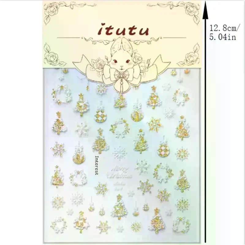 Lindo lazo de estilo navideño, copo de nieve colorido, árbol de Navidad, pegatinas para decoración de uñas, pegatinas estampadas para decoración de uñas para mujer, regalo