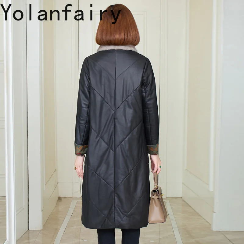 

YOLANFAIRY Genuine Leather Sheepskin Womens Jacket Fashion Casual Winter New in Jackets Mink Collar Coats Long Jaqueta Feminina