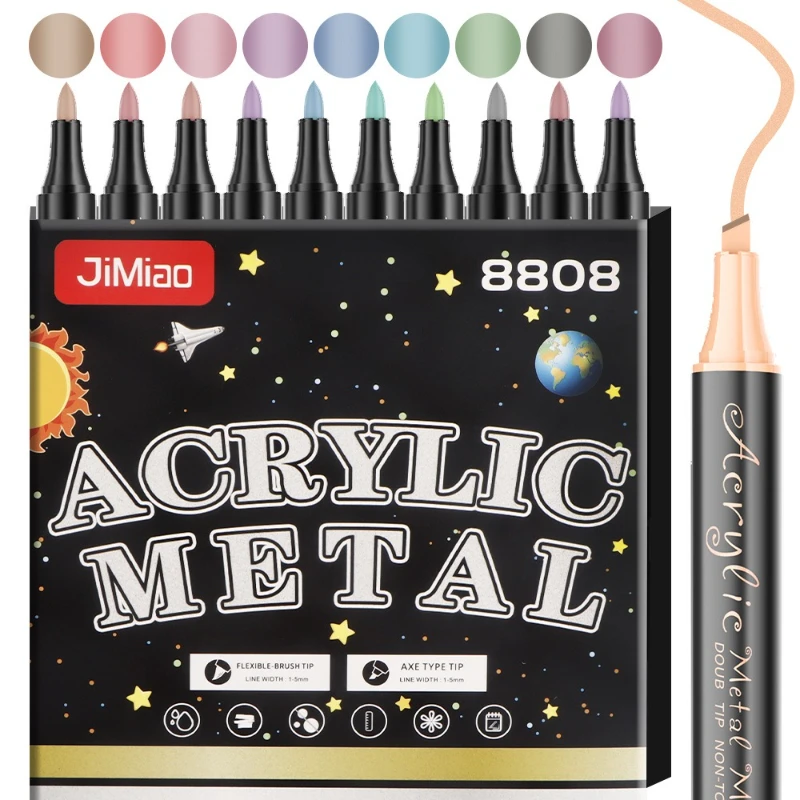 12/24 Color Metallic Acrylic Marker Set Double-head Design Stackable Colors for Painting Graffiti Illustration Poster Design