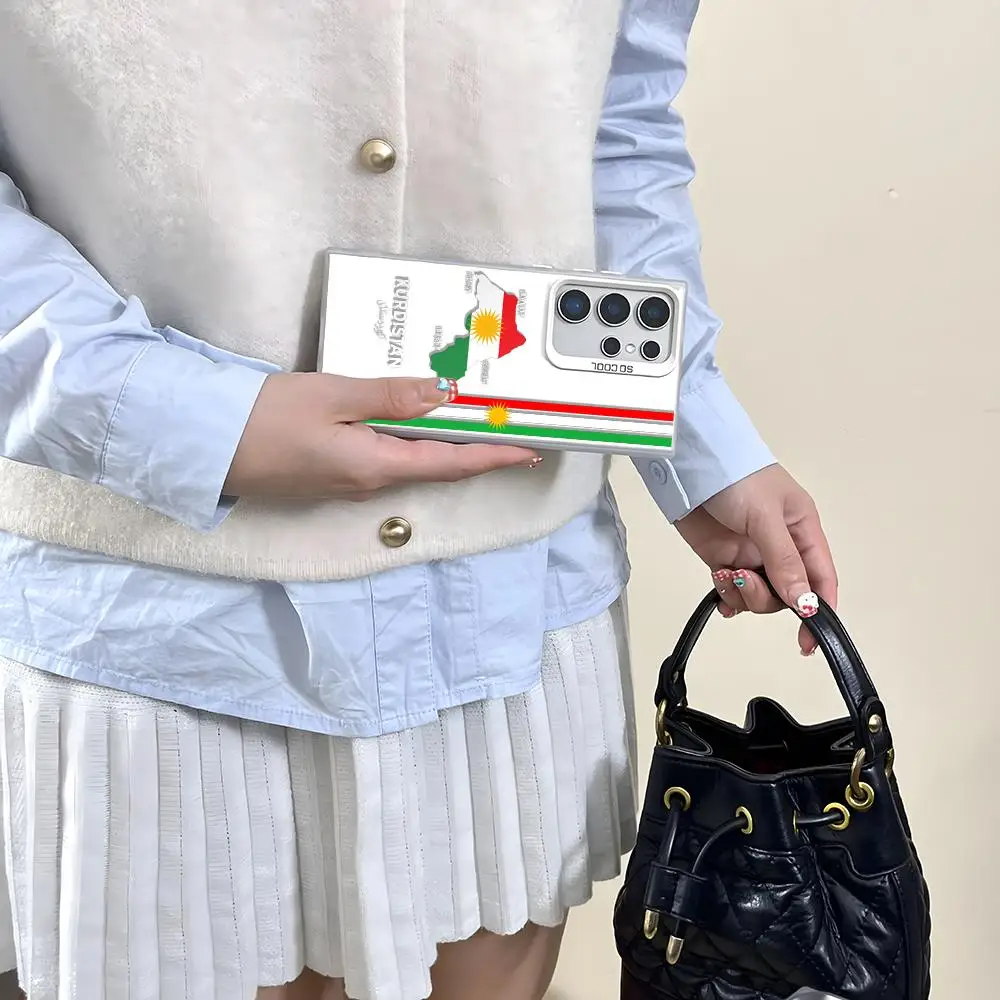 كردستان العلم خريطة شعار قضية الهاتف لسامسونج غالاكسي S25 حافة S24 S23 S22 S21 S20 الترا فوندا سيليكون غطاء فضي