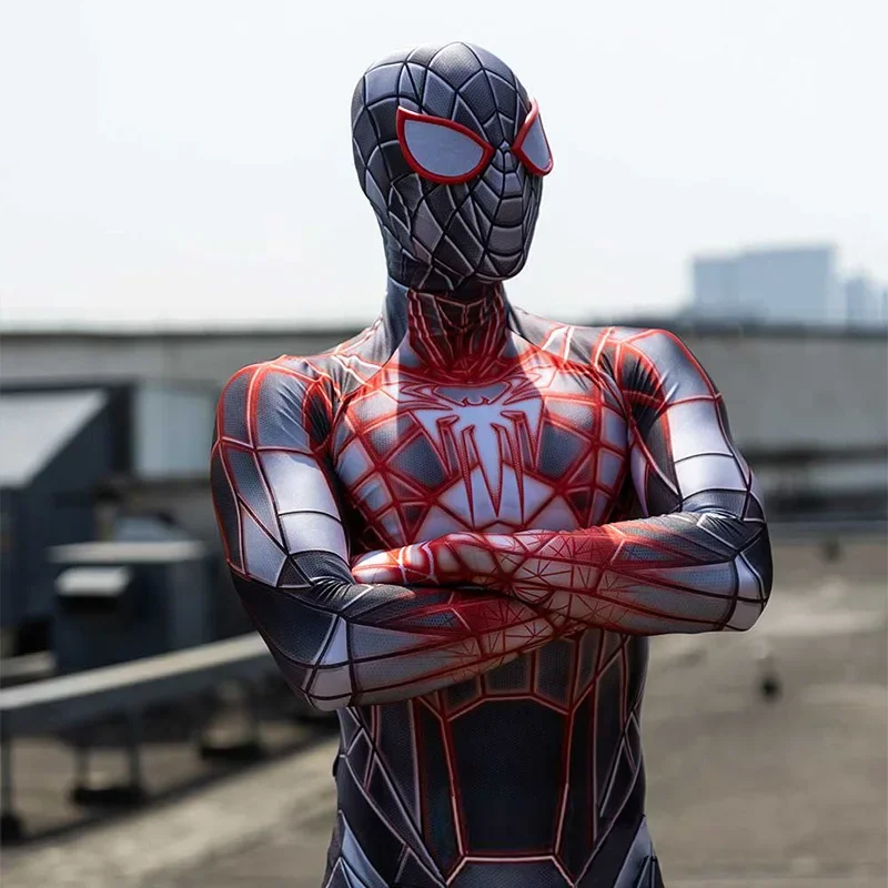 

PS5 Programmable Spiderman Cosplay Miles Morales Costume Spandex Halloween Costume Superhero Bodysuit Zentai Suits Adult Kids