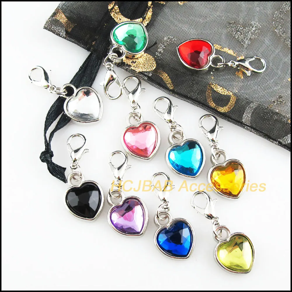 20 szt. Matowe posrebrzane Retro mieszane akrylowe serce z zapięciami z pazurem homara Charms 12,5x16,5mm — zdjęcie 4