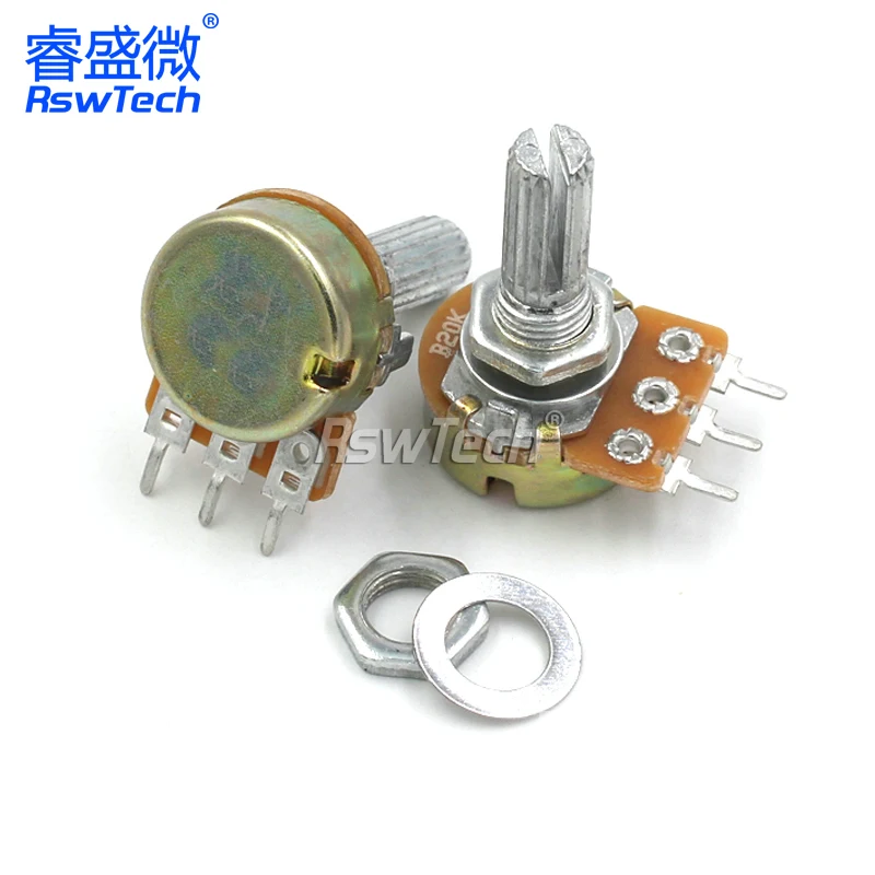 5PCS RV12MM Curved Foot Straight Foot Switch Radio Amplifier Volume Potentiometer 10K 50K With Turntable