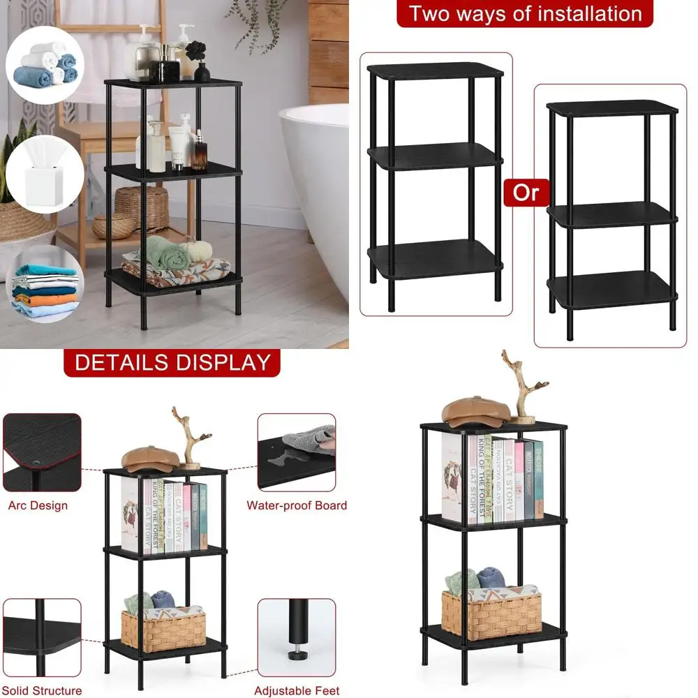 

Трехуровневый высокий приставной столик с полками для хранения, черный - идеально подходит для небольших помещений, спален, гостиных, офисов и рядом с диваном.